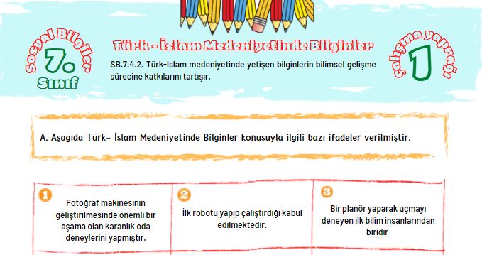 Türk-İslam Bilginleri Çalışma Kağıdı